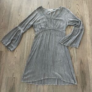 Gray Embroidered Long Sleeve Dress - Size S